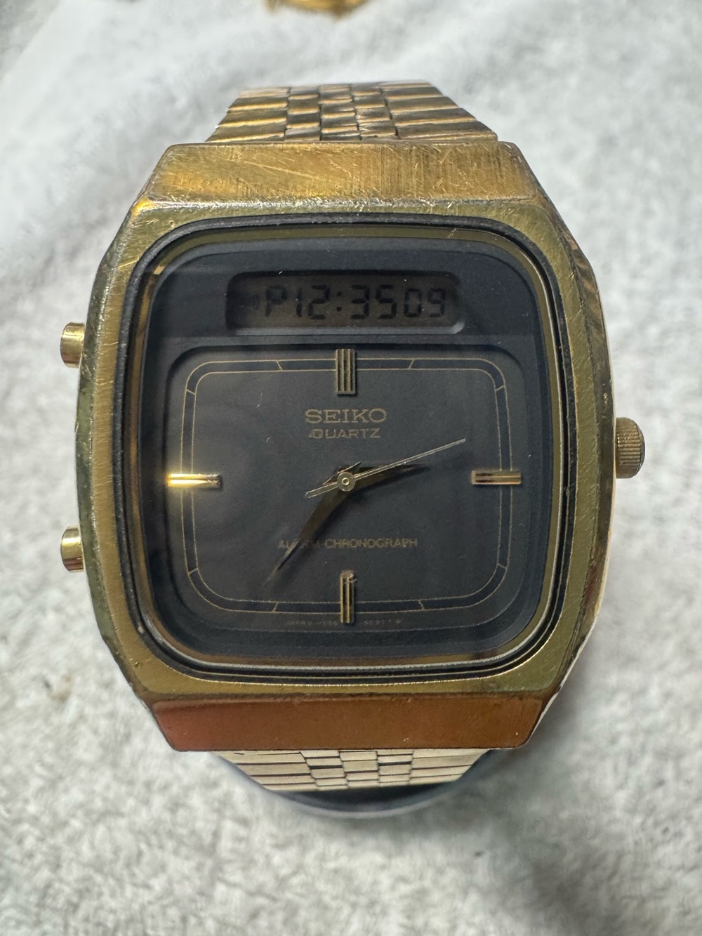 Seiko Gold-Tone and Black Dual Display Quartz Watch